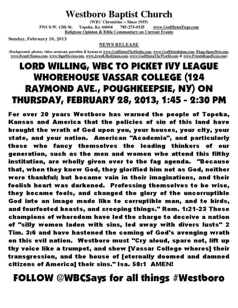 Illustration for article titled Westboro Church Will Picket 'Ivy League Whorehouse' Vassar College